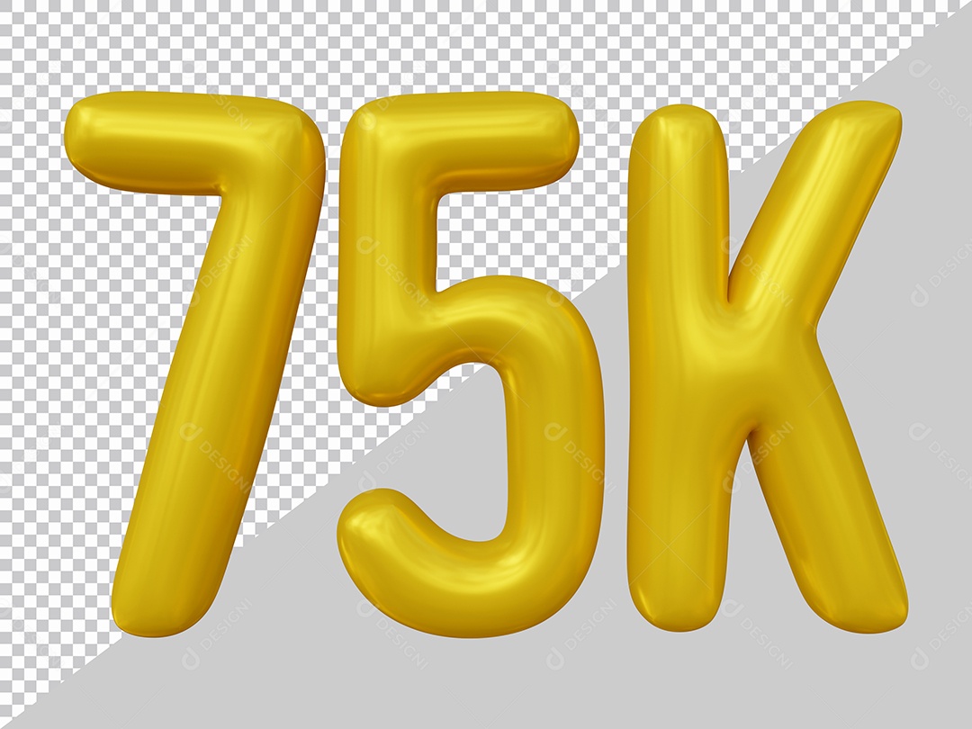 Elemento 3D 75K De Seguidores Dourado Para Composição PSD