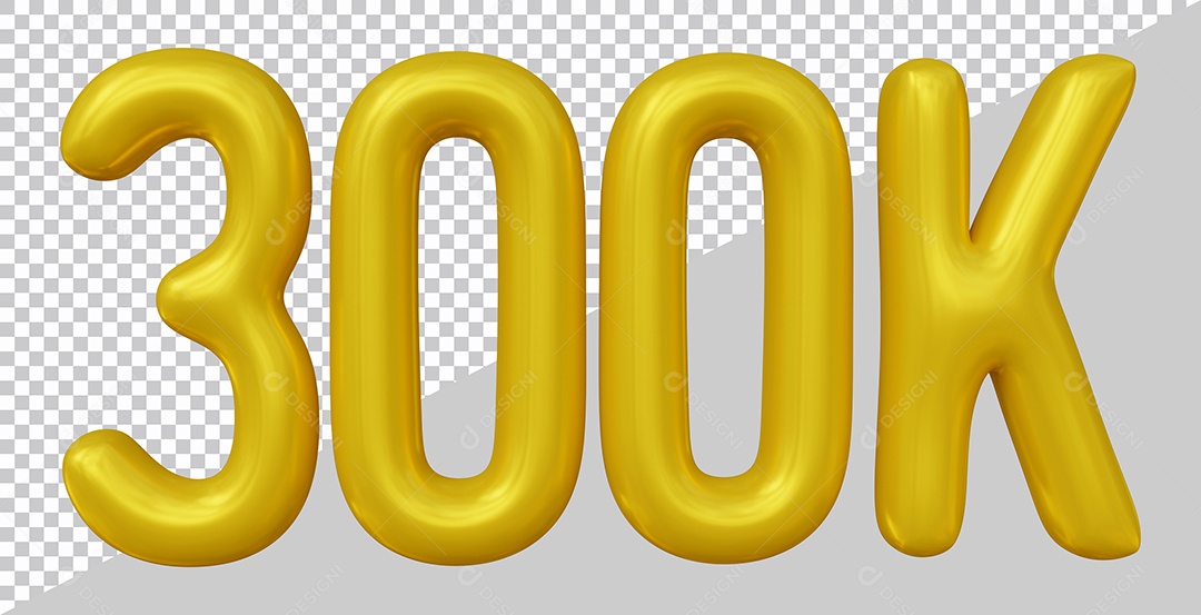 Elemento 3D 300K De Seguidores Dourado Para Composição PSD
