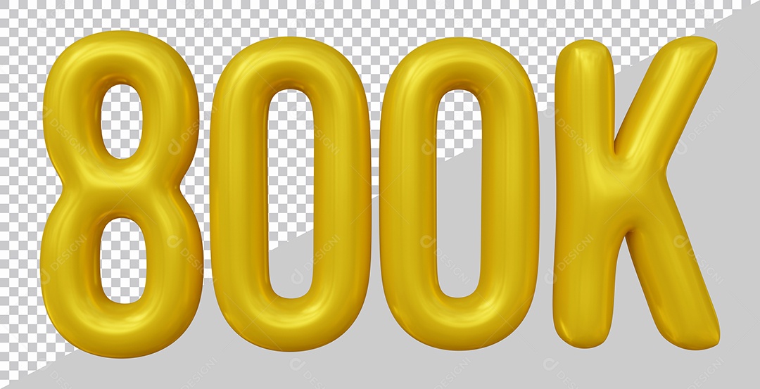 Elemento 3D 800K De Seguidores Dourado Para Composição PSD