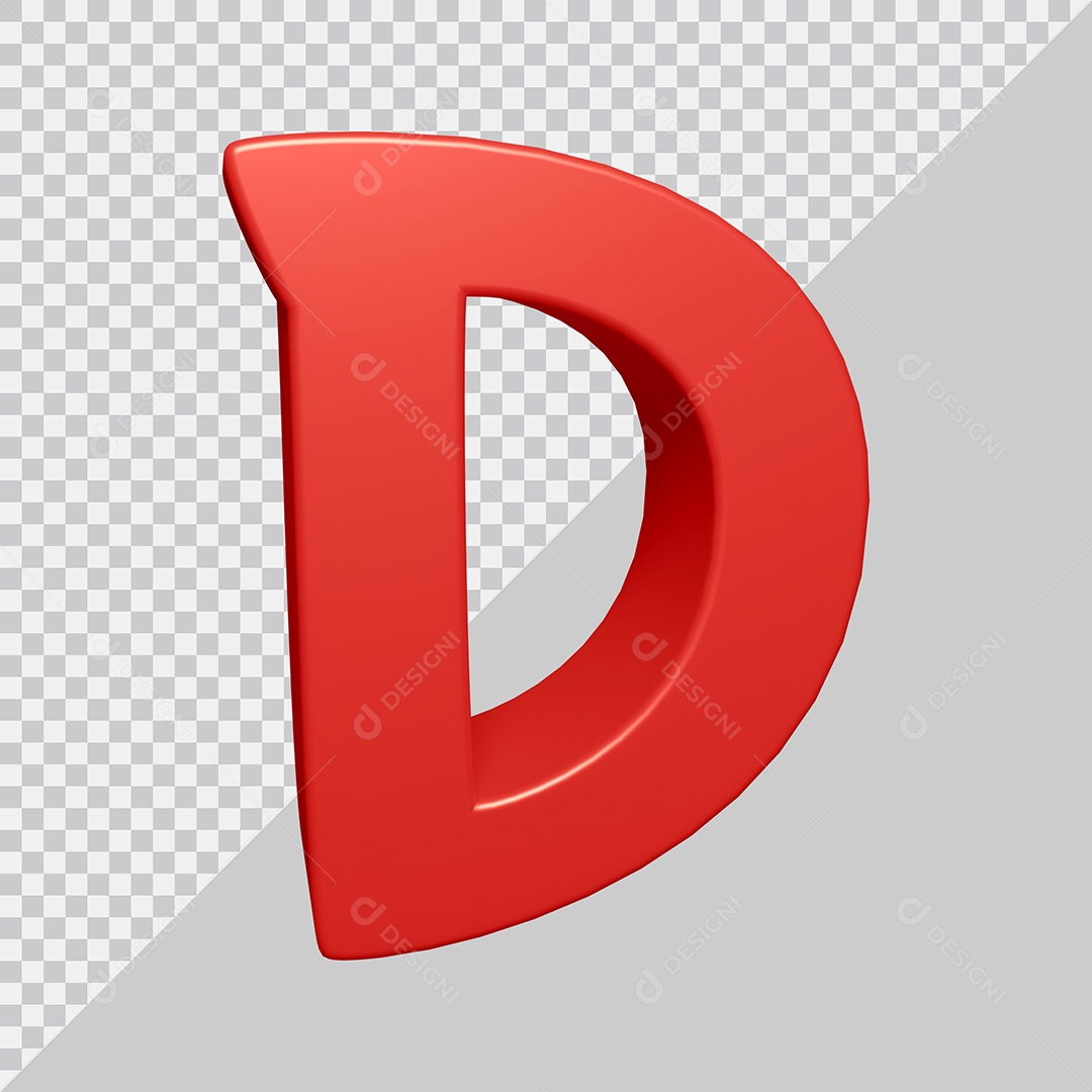 Letra D Maiúscula Vermelha 3D Para composição PSD