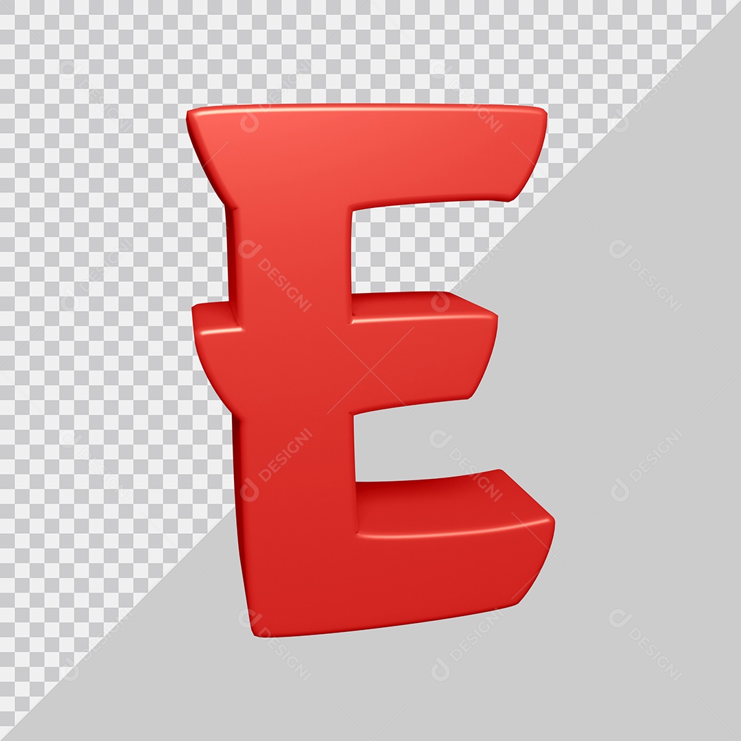 Letra E Maiúscula Vermelha 3D Para composição PSD