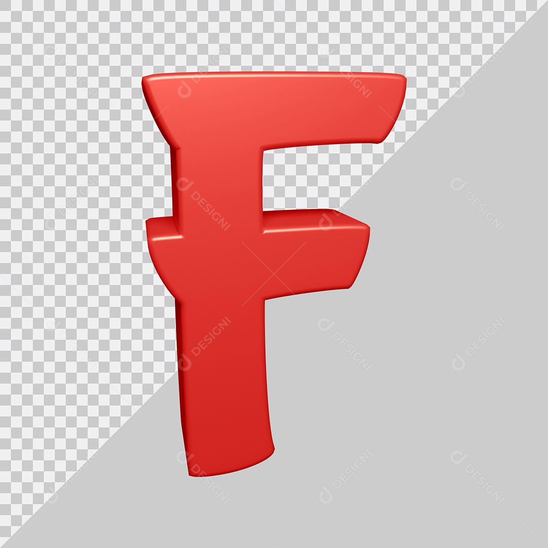 Letra F Maiúscula Vermelha 3D Para composição PSD