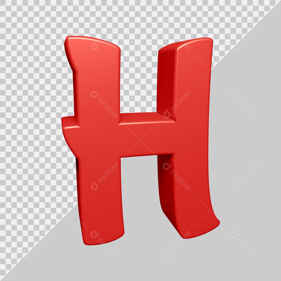 Letra H Maiúscula Vermelha 3D Para composição PSD
