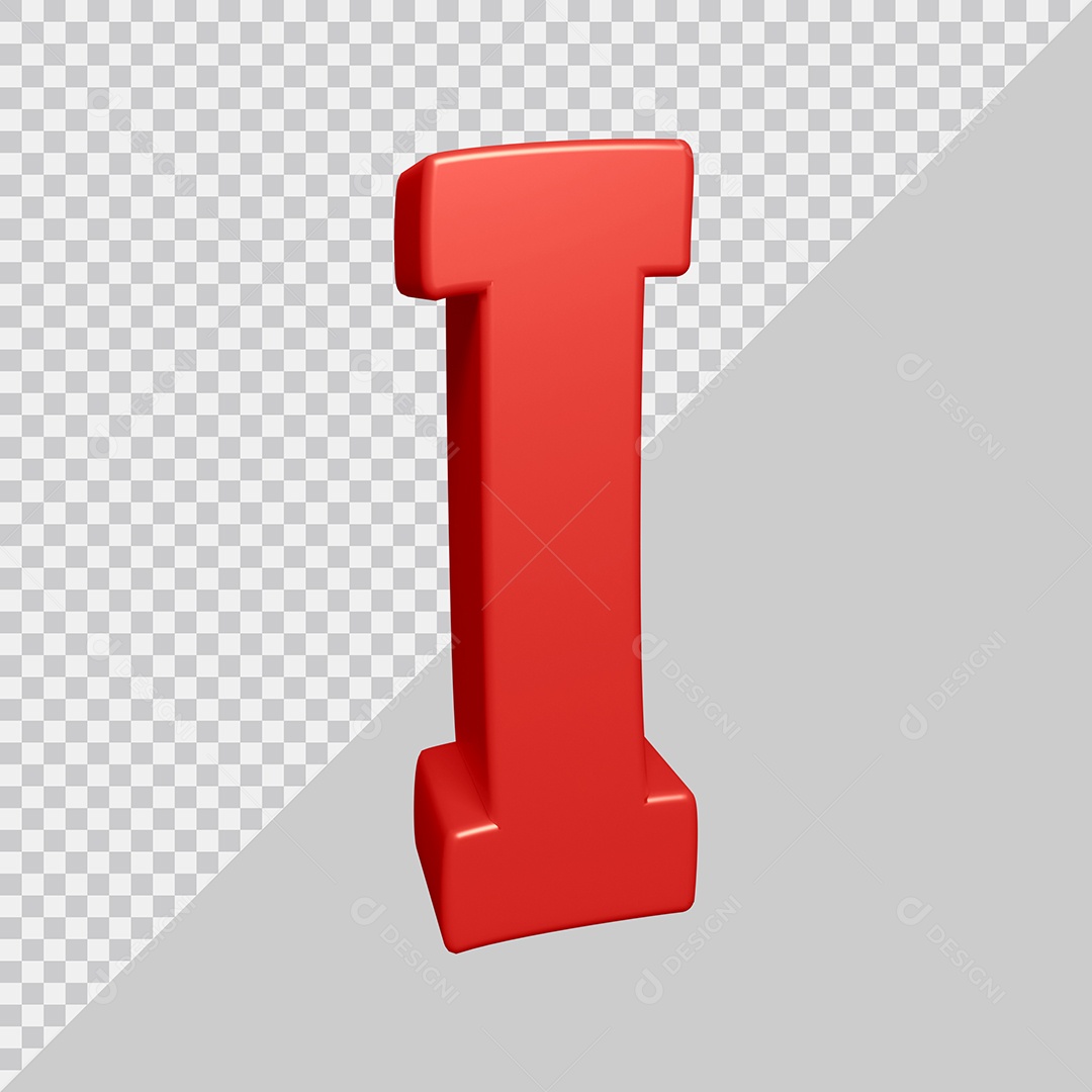 Letra I Maiúscula Vermelha 3D Para composição PSD