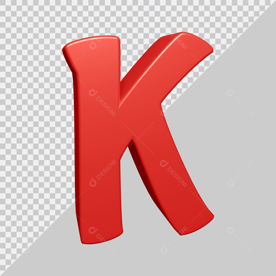Letra K Maiúscula Vermelha 3D Para composição PSD