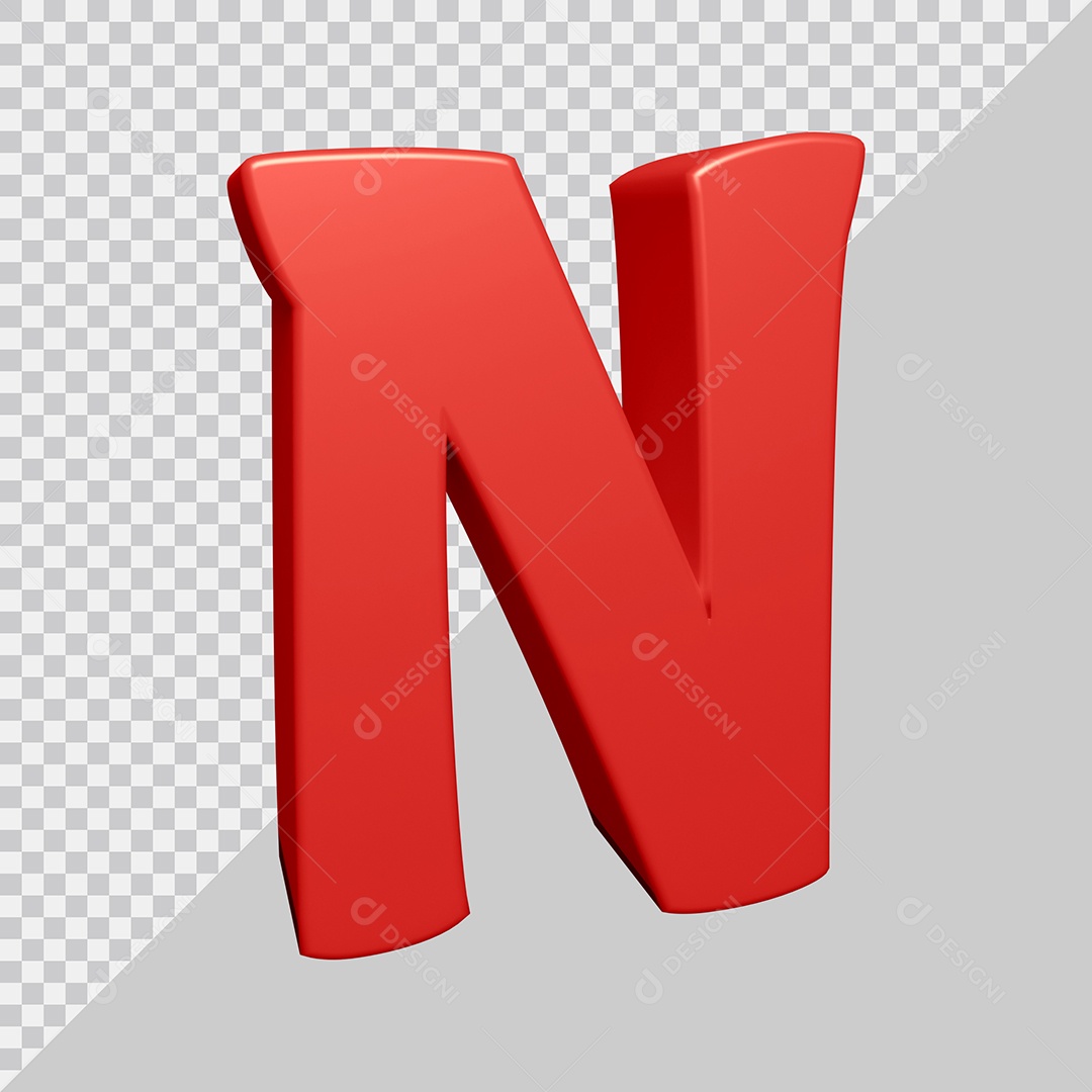 Letra N Maiúscula Vermelha 3D Para composição PSD