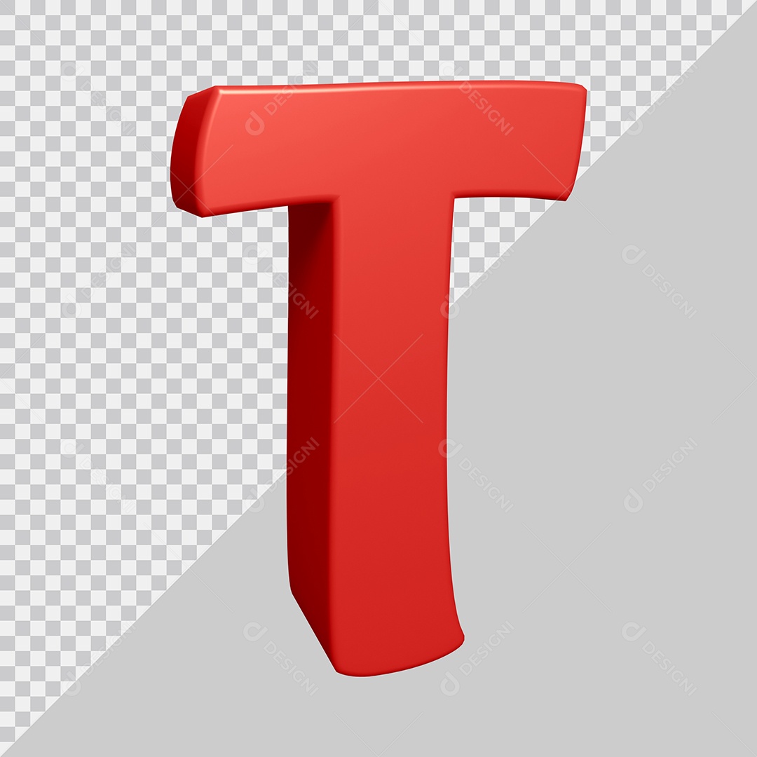 Letra T Maiúscula Vermelha 3D Para composição PSD
