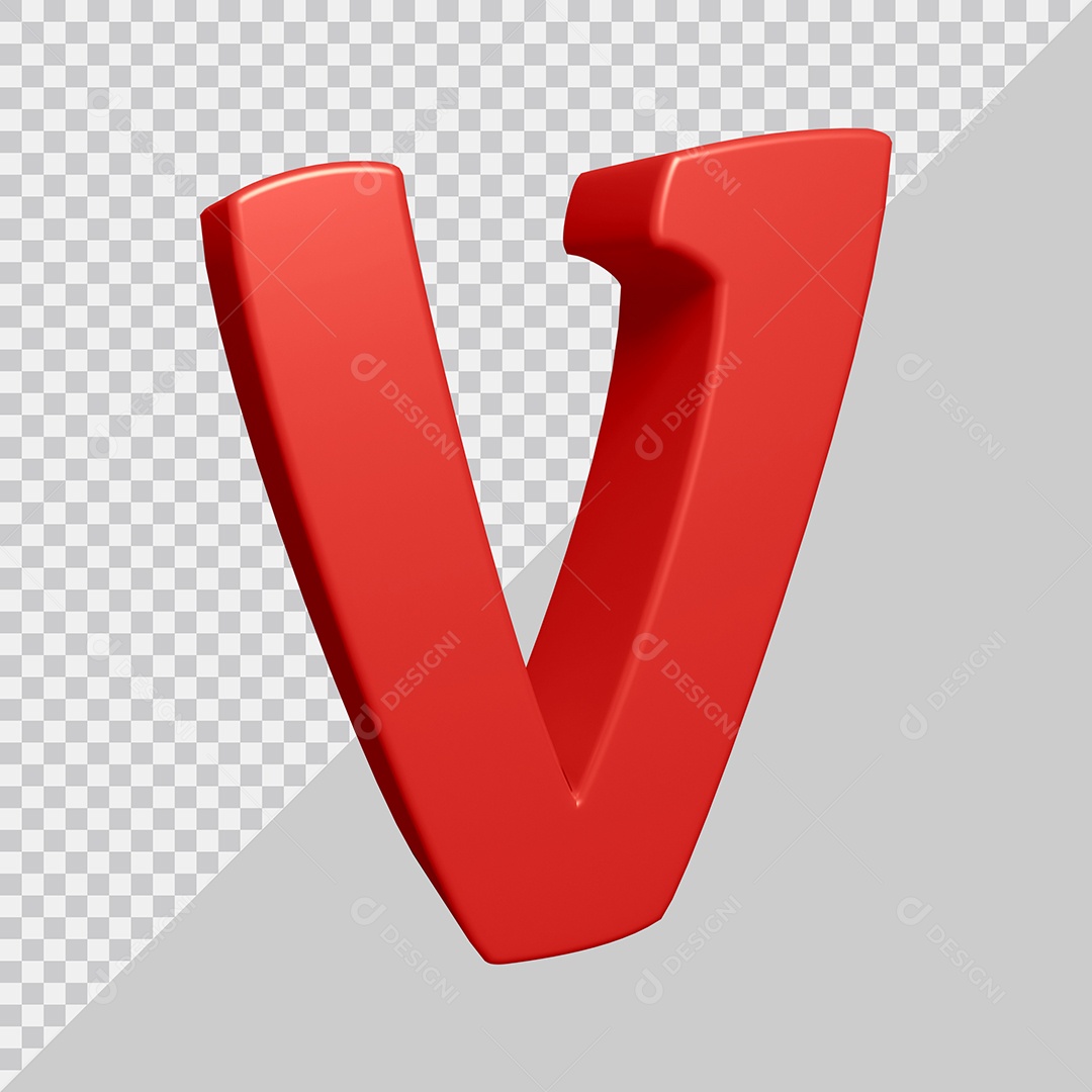 Letra V Maiúscula Vermelha 3D Para composição PSD