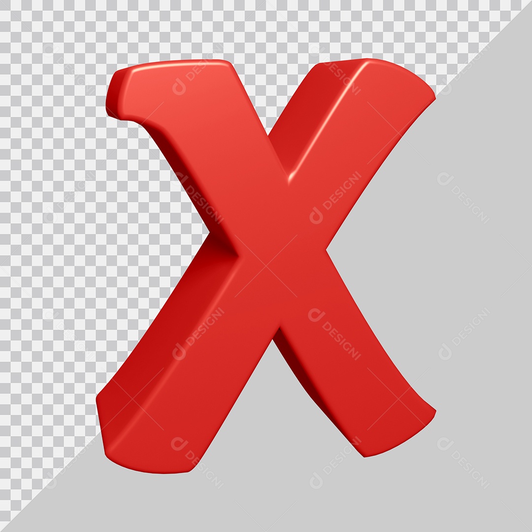 Letra X Maiúscula Vermelha 3D Para composição PSD