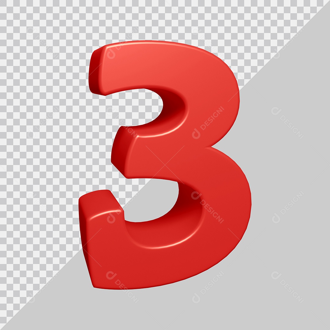 Número 3D 3 Vermelha Para composição PSD