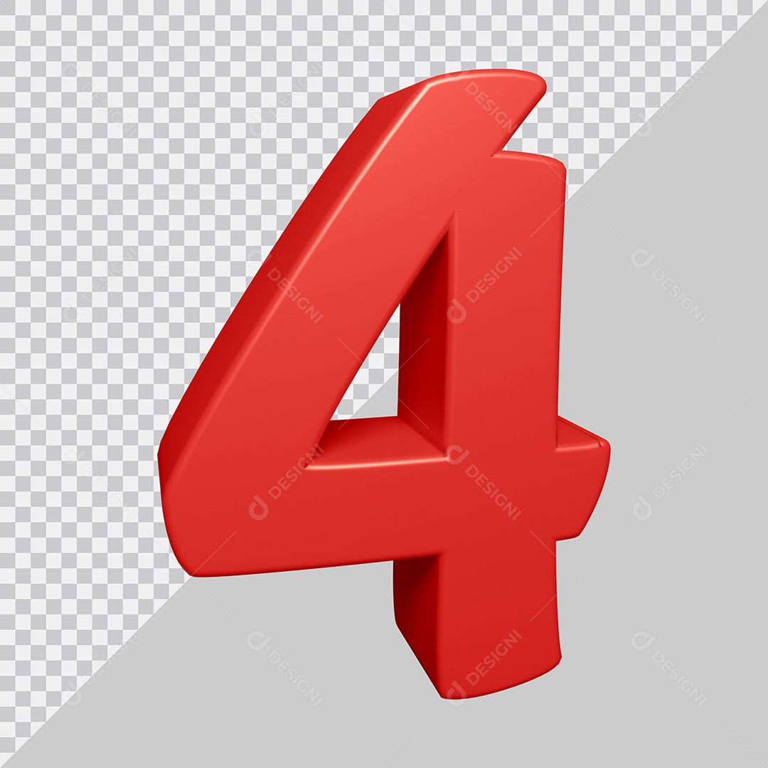 Número 3D 4 Vermelha Para composição PSD