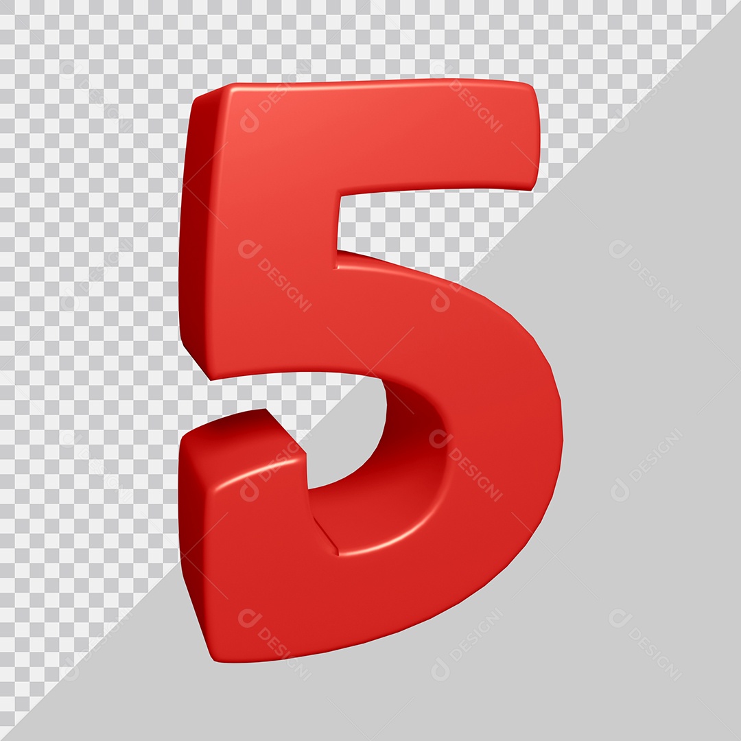 Número 3D 5 Vermelha Para composição PSD
