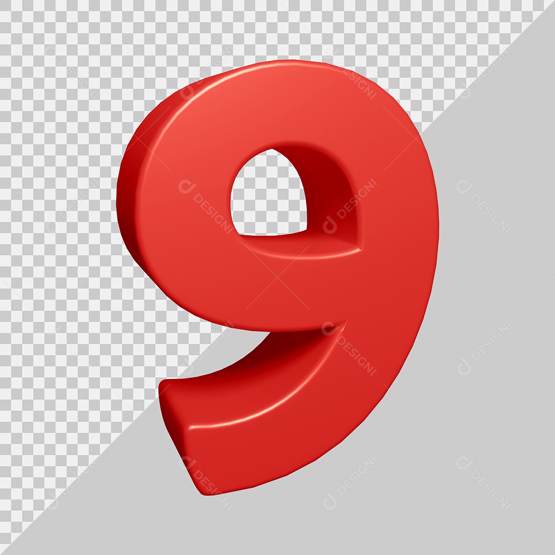 Número 3D 9 Vermelha Para composição PSD