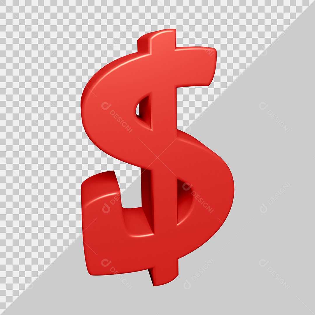 Símbolo do dólar $ 3D Vermelha Para Composição PSD