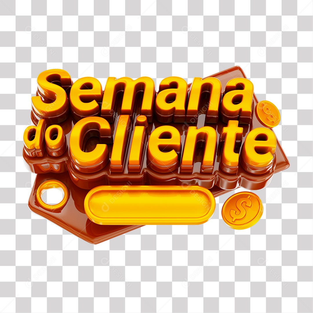 Semana do Cliente Selo 3D Amarelo e Marrom para Composição PNG Transparente