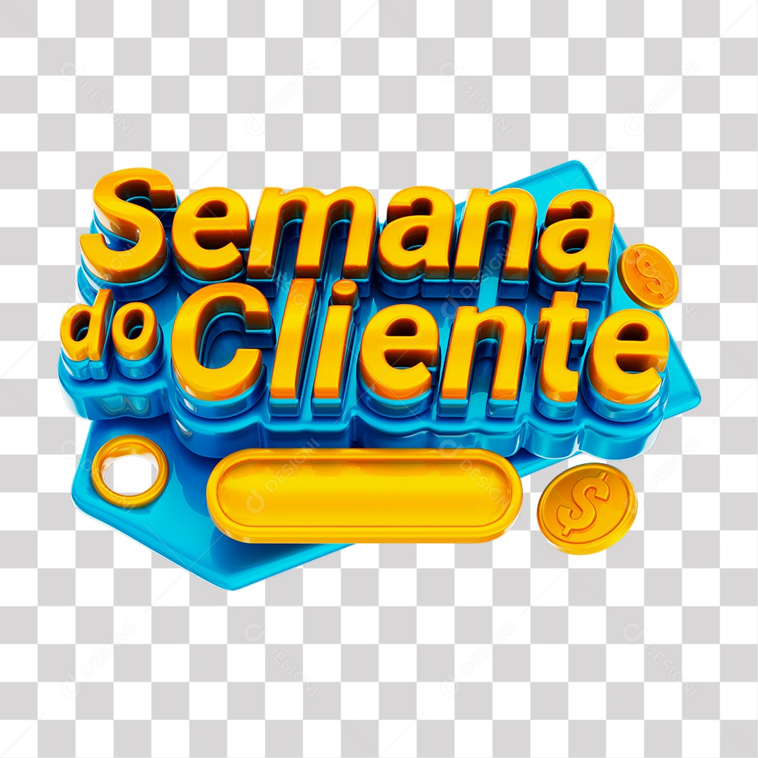 Semana do Cliente Selo 3D Amarelo e Azul para Composição PNG Transparente