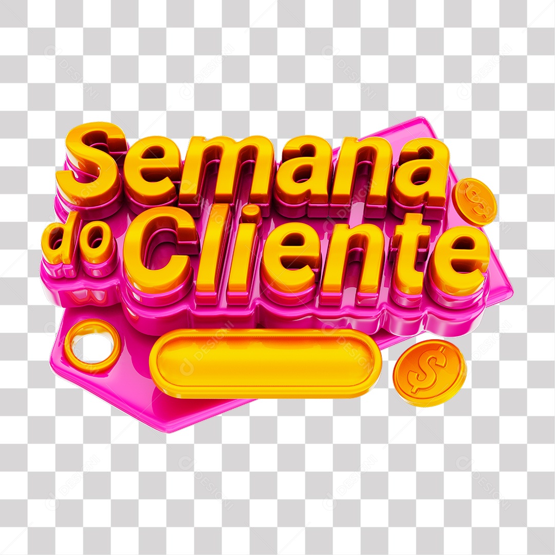 Semana do Cliente Selo 3D Amarelo e Rosa para Composição PNG Transparente