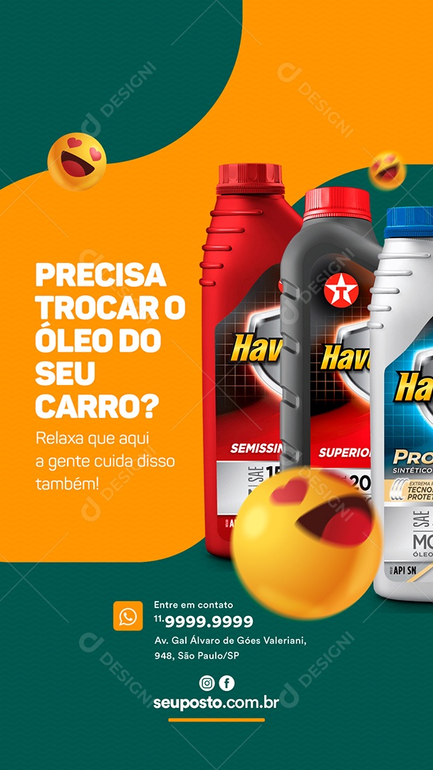 Story Precisa trocar o óleo do seu Carro Posto de Combustível Social Media PSD Editável