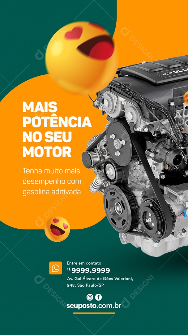 Story Mais potência no seu Motor Posto de Combustível Social Media PSD Editável