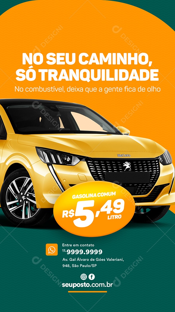 Story No seu caminho só tranquilidade Posto de Combustível  Social Media PSD Editável