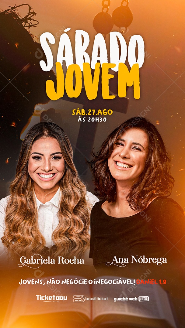 Flyer Gospel Sábado Jovem Gabriela Rocha e Ana Nóbrega Story Social Media PSD Editável