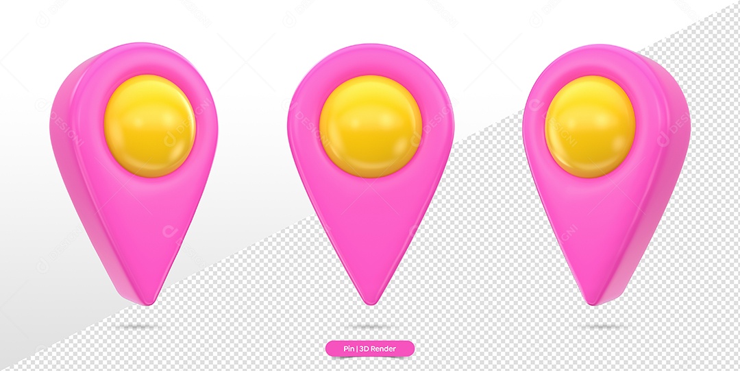 Pin de Localização Rosa e Amarelo Elemento 3D para Composição PSD