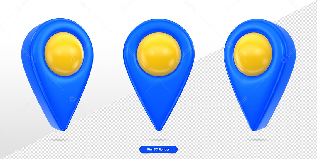 Pin de Localização Azul e Amarelo Elemento 3D para Composição PSD