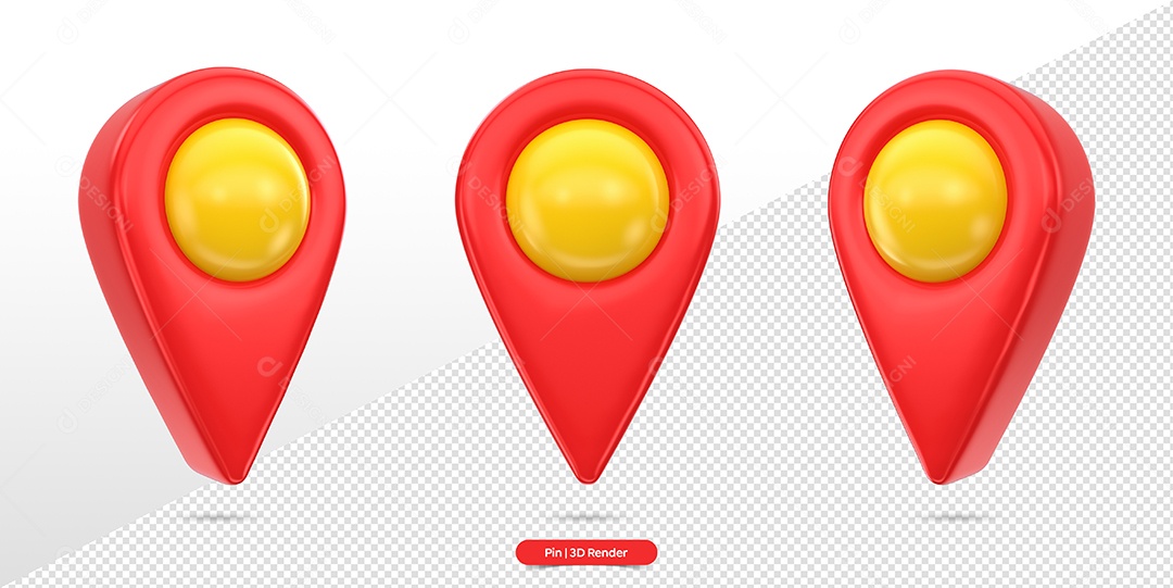 Pin de Localização Vermelho e Amarelo Elemento 3D para Composição PSD