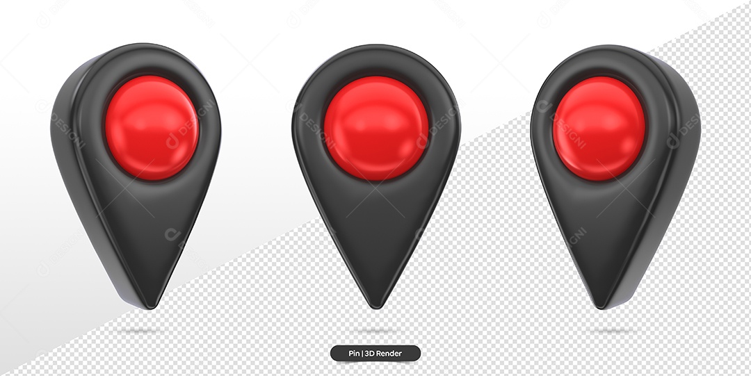 Pin de Localização Preto e Vermelho Elemento 3D para Composição PSD