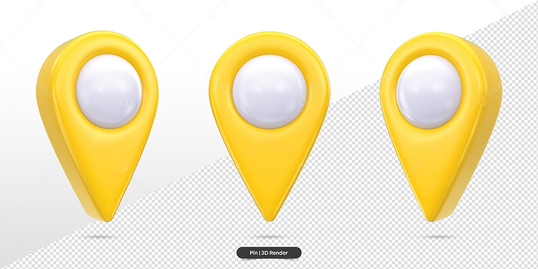 Pin de Localização Amarelo e Branco Elemento 3D para Composição PSD