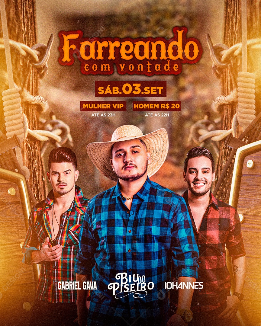 Flyer Show Gabriel Gava, Biu do Piseiro e Iohannes Social Media PSD Editável