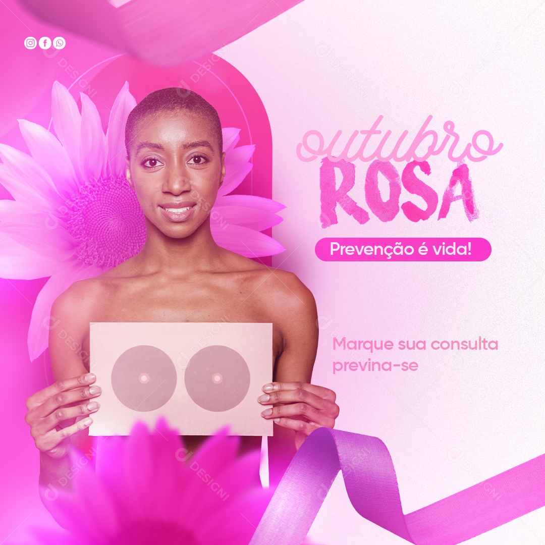 Outubro Rosa Mês Prevenção Ao Câncer De Mama Social Media PSD Editável