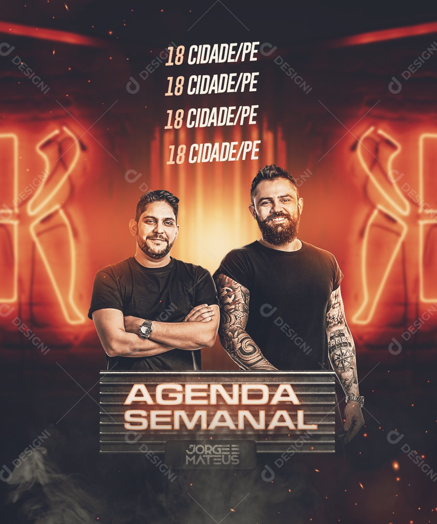 Social Media Agenda Semanal Jorge e Mateus Cantores Sertanejo PSD Editável