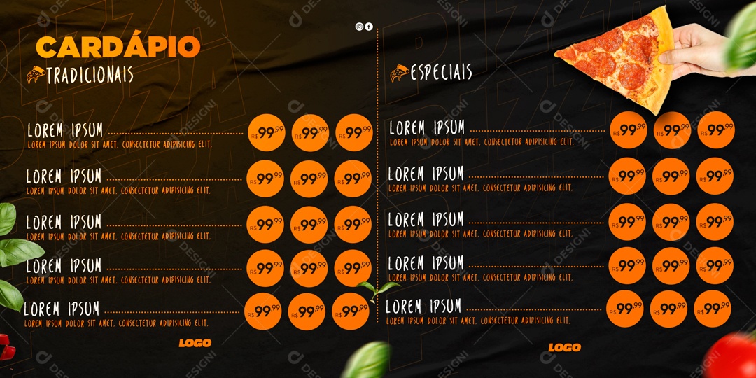 Cardápio Pizzas Tradicionais Pizzaria As Melhores Social Media PSD Editável