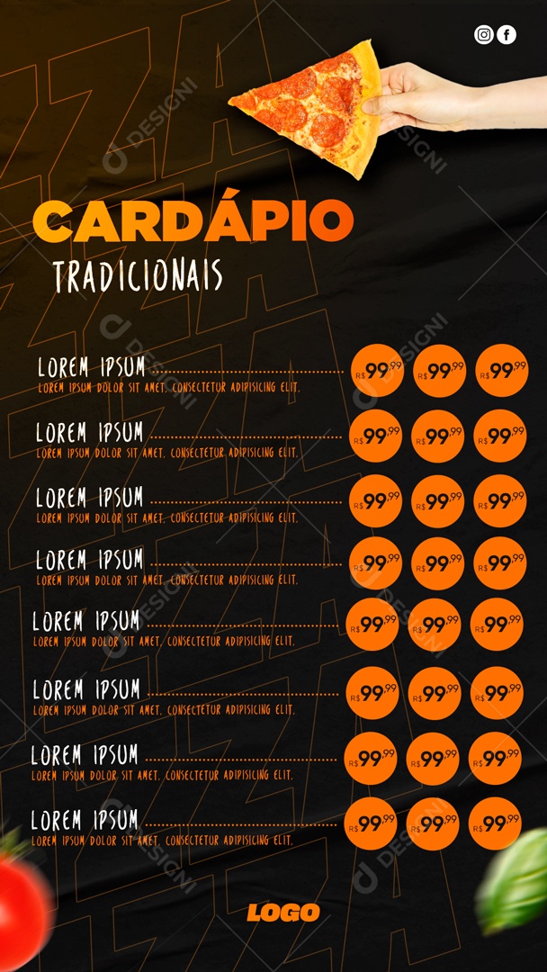 Cardápio Pizzas Tradicionais Pizzaria As Melhores Social Media PSD Editável