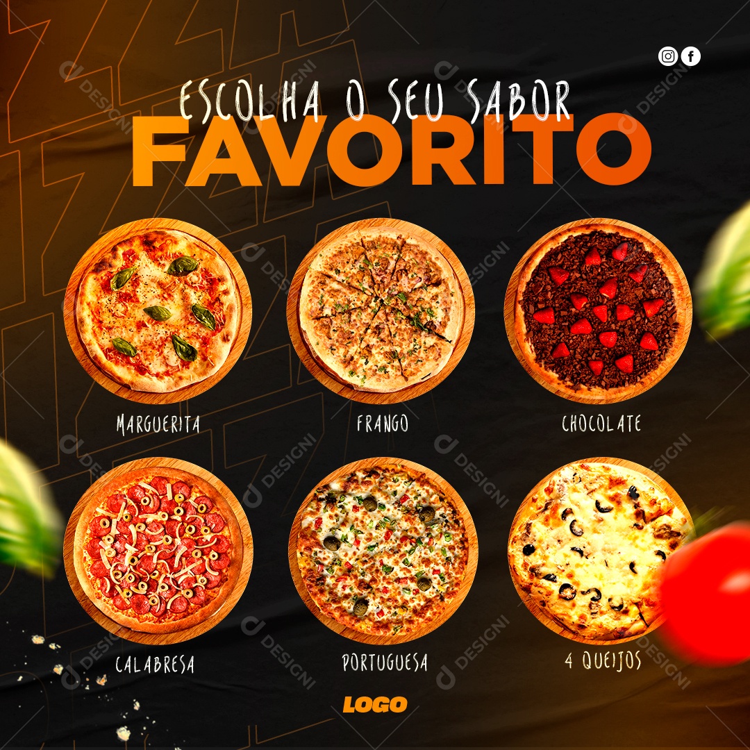 Escolha o Seu Sabor Favorito e Peça A Sua Pizza Social Media PSD Editável