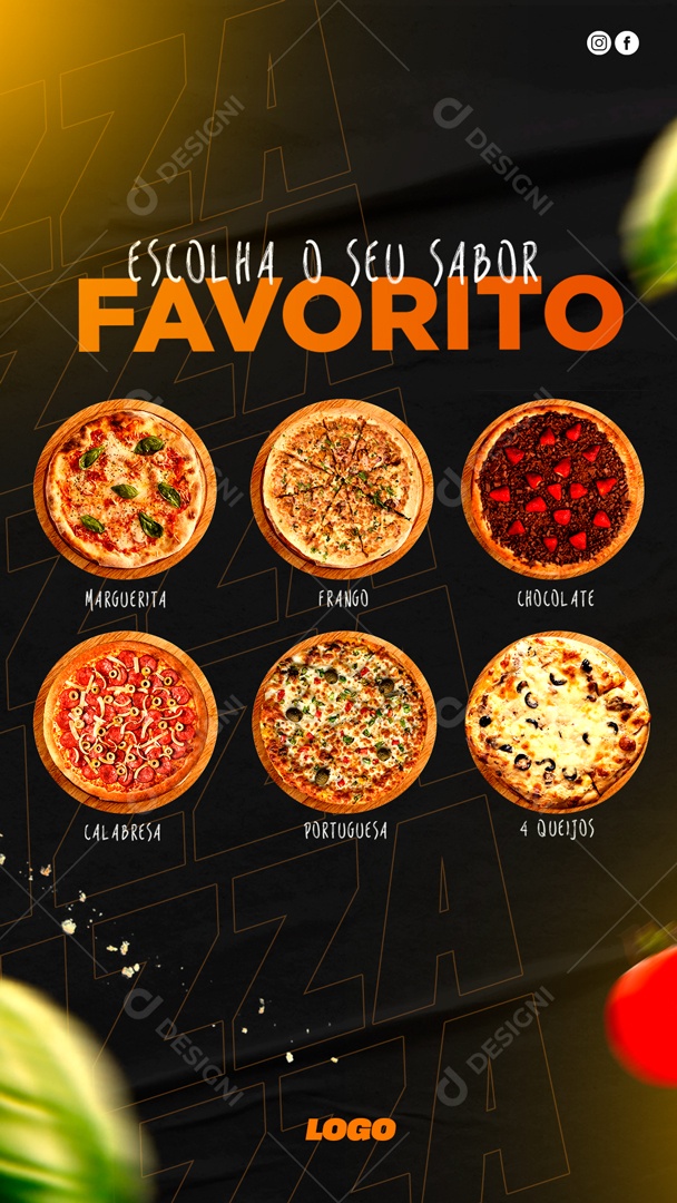 Escolha o Seu Sabor Favorito e Peça A Sua Pizza Social Media PSD Editável