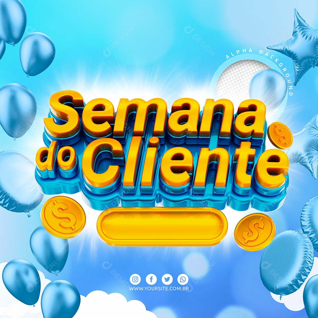 Semana do Cliente Selo 3D Amarelo e Azul para Composição PSD