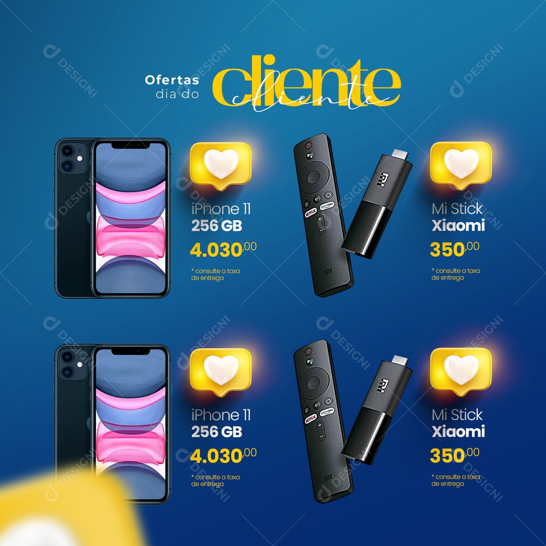 Ofertas do Dia do Cliente Celulares e Mi Stick na Promoção Social Media PSD Editável
