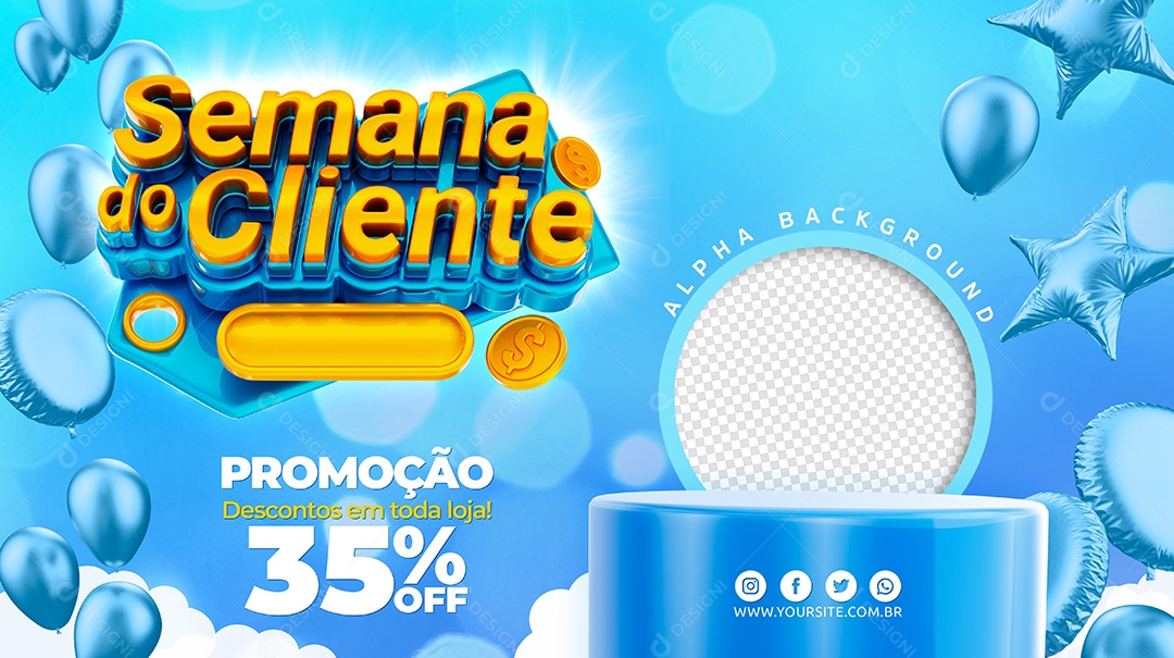 Banner Promoção Descontos em toda Loja 35% Off Semana do Cliente Social Media PSD Editável