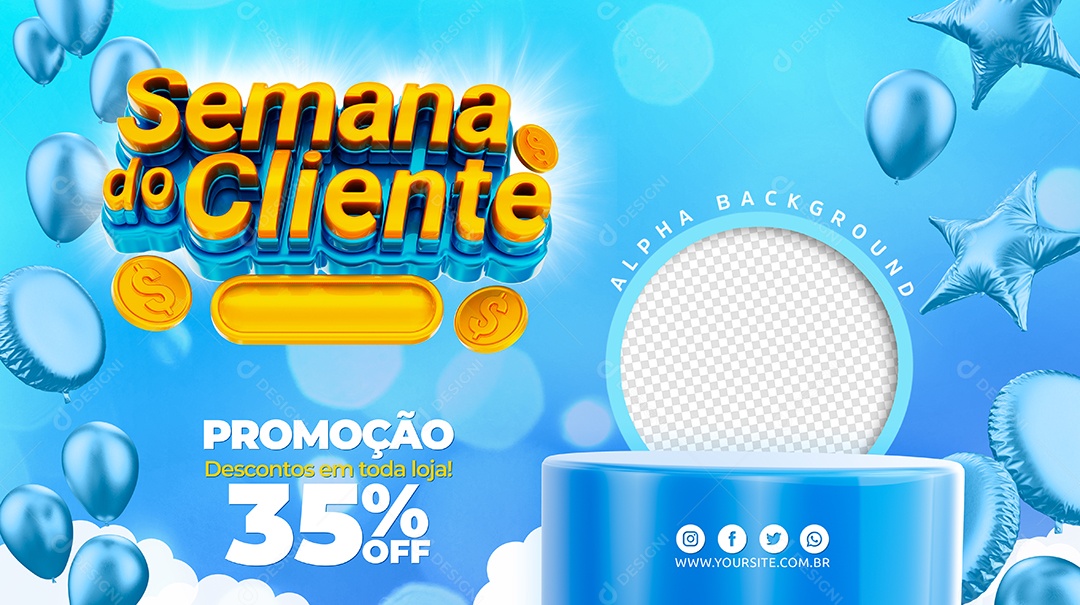 Banner Promoção Descontos em toda Loja 35% Off Semana do Cliente Social Media PSD Editável