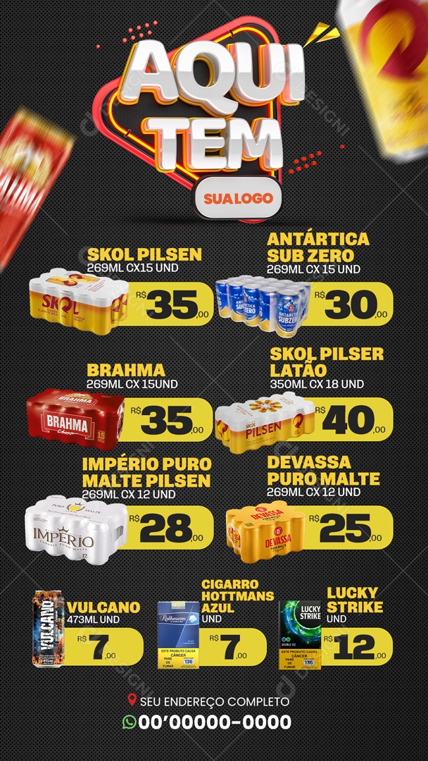 Encarte Aqui Tem Promoções Bebidas Produtos Social Media PSD Editável