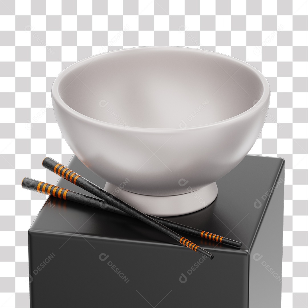 Tigela e Hashis Japonês Elemento 3D PNG Transparente