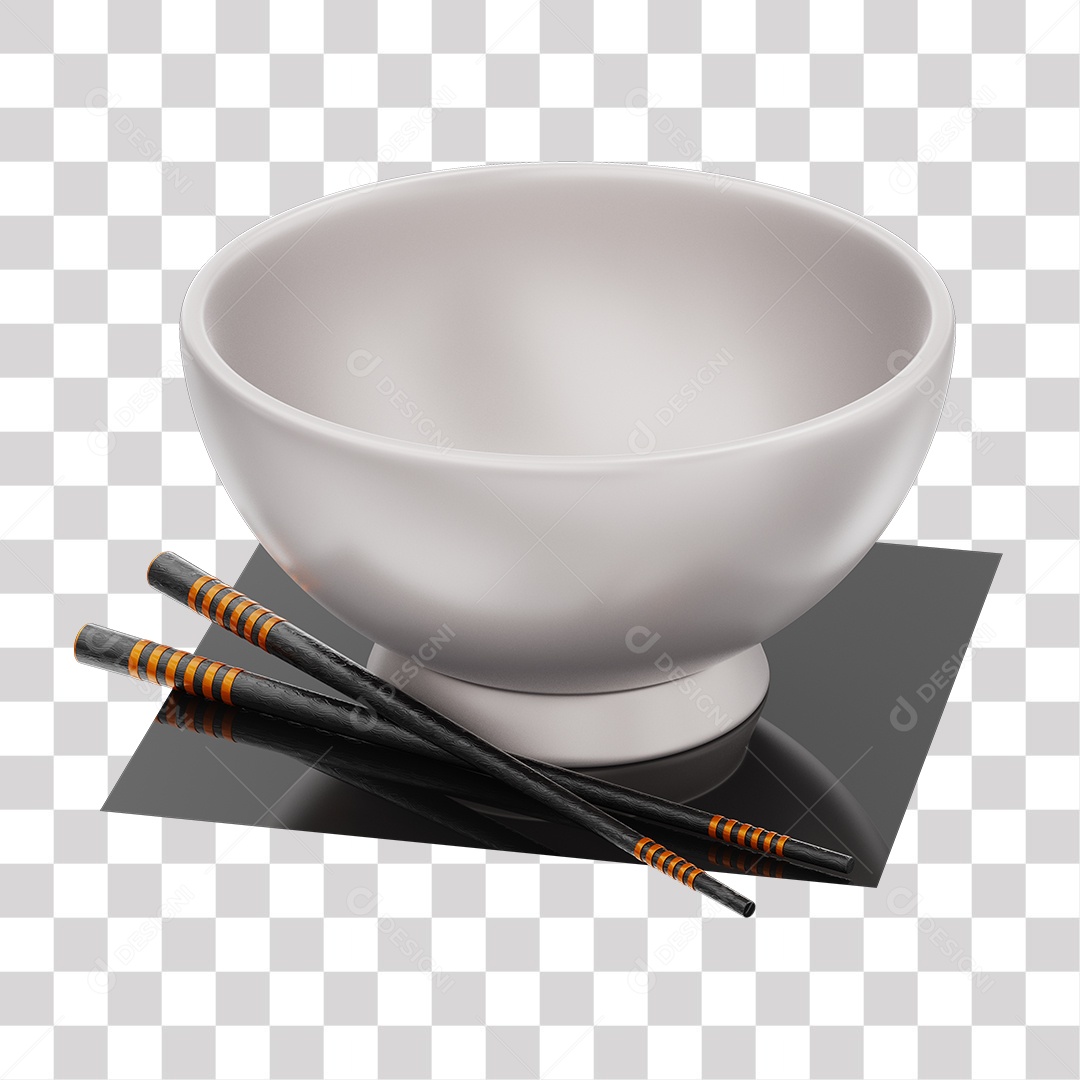 Tigela e Hashis Japonês Elemento 3D PNG Transparente