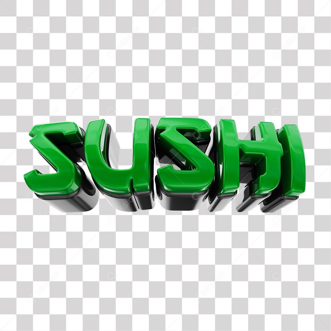Sushi Texto 3D Verde e Preto Para Composição PNG Transparente