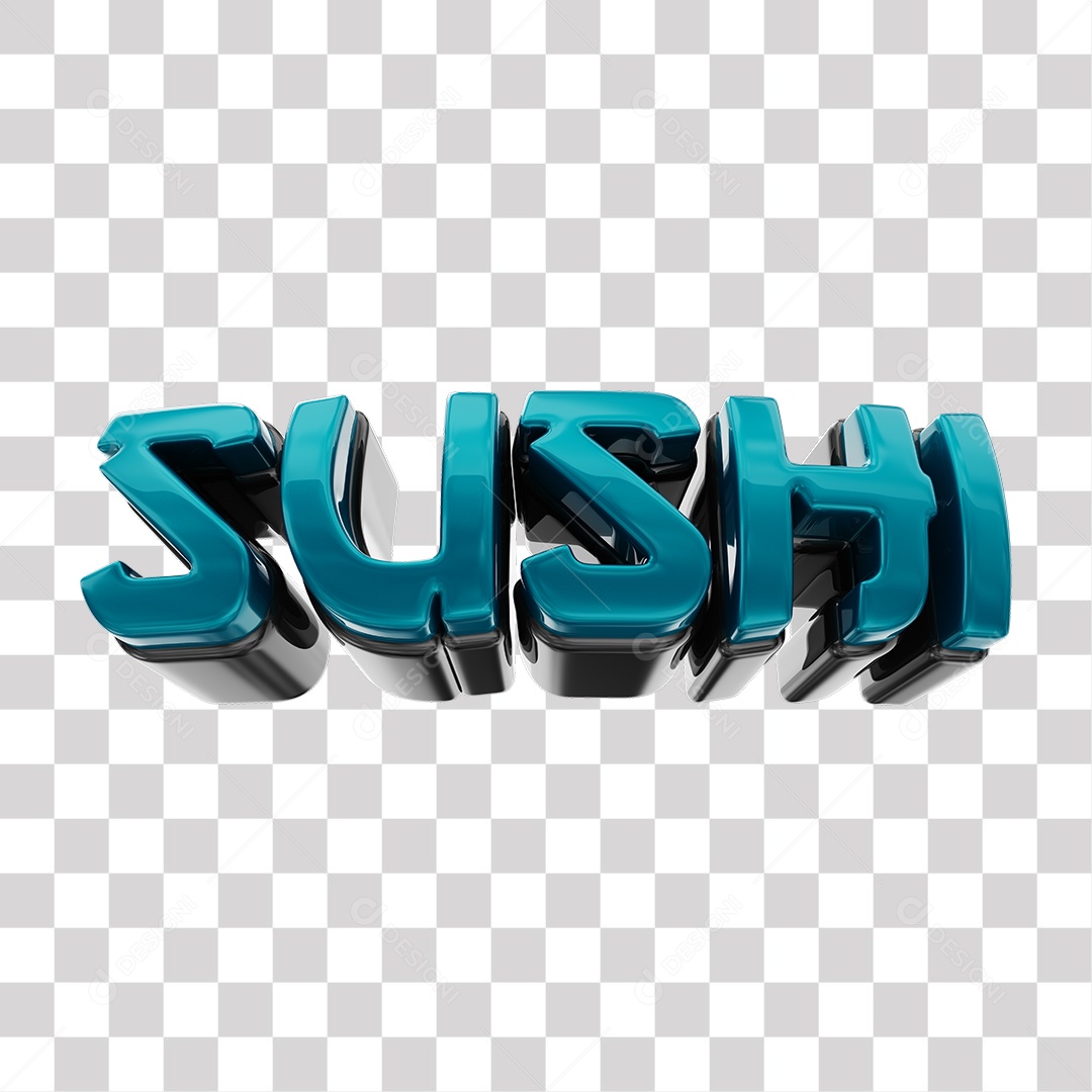 Sushi Texto 3D Azul e Preto Para Composição PNG Transparente