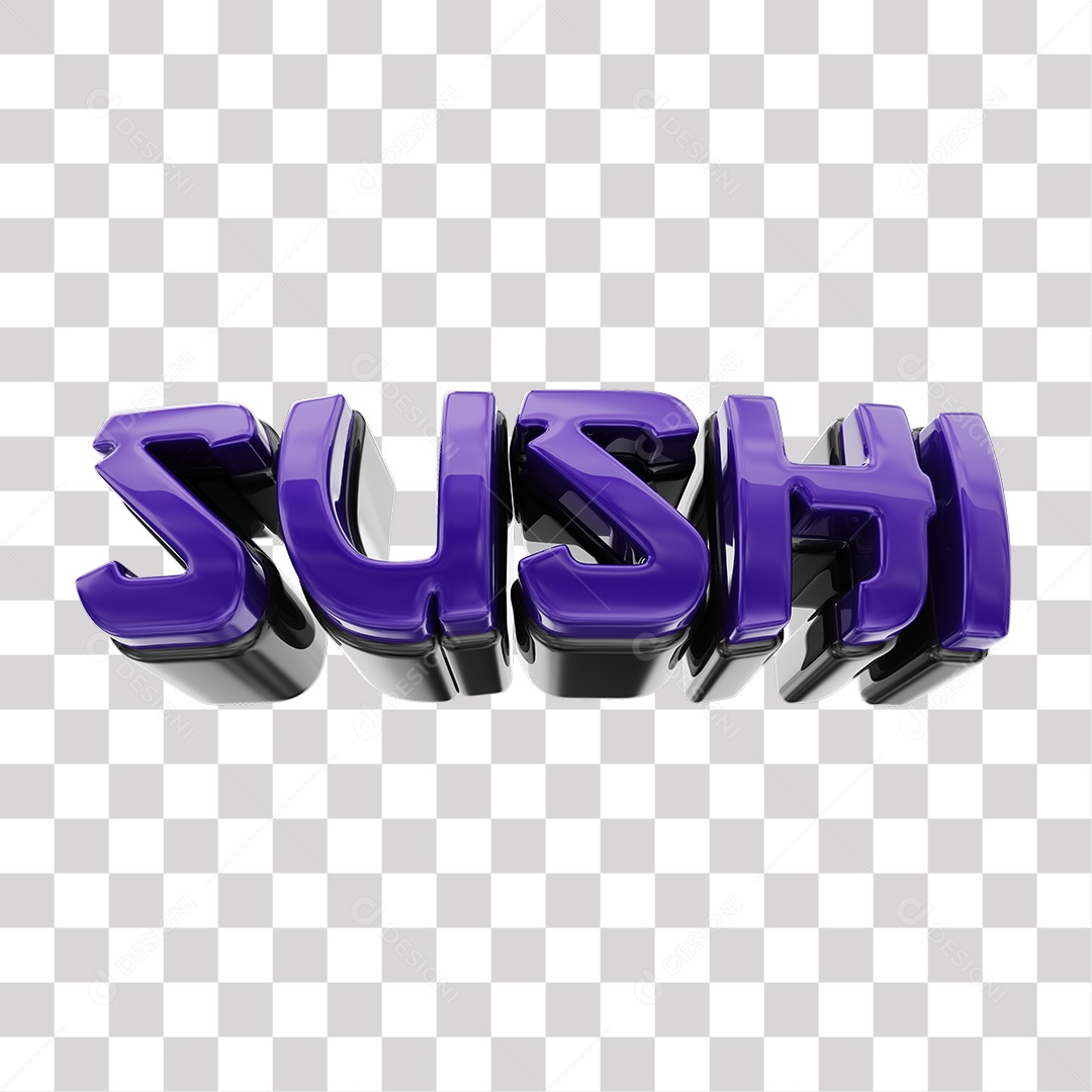 Sushi Texto 3D Roxo e Preto Para Composição PNG Transparente