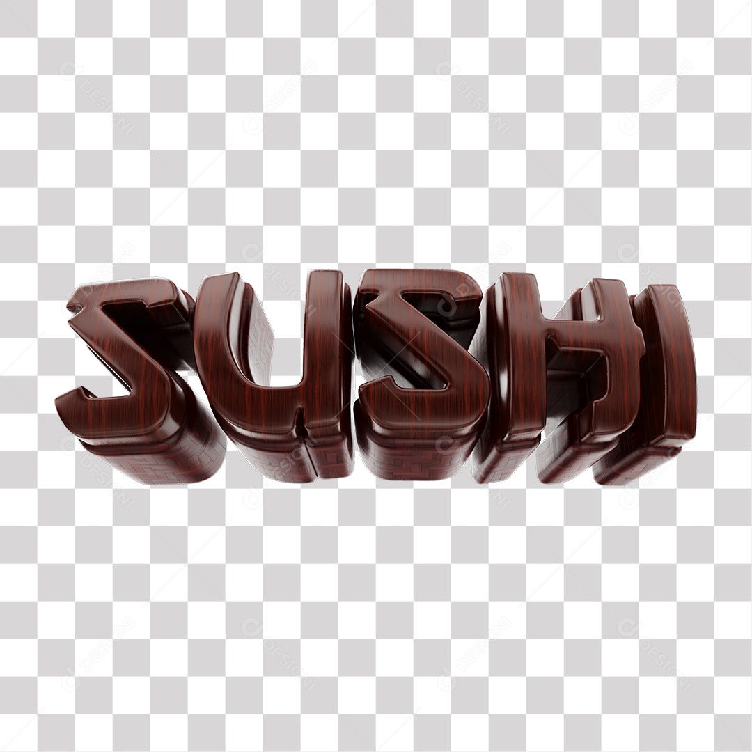 Sushi Texto 3D de Madeira Para Composição PNG Transparente