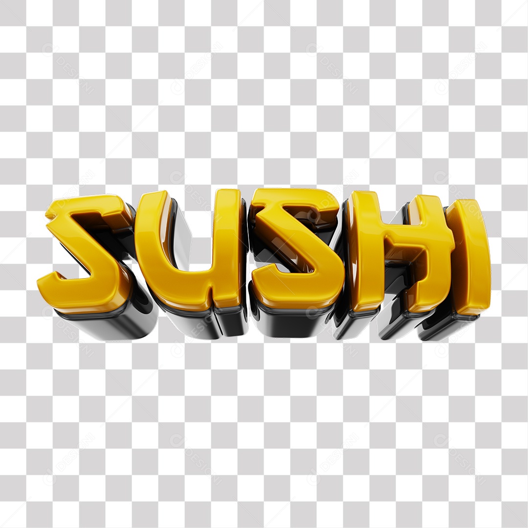 Sushi Texto 3D Dourado Para Composição PNG Transparente