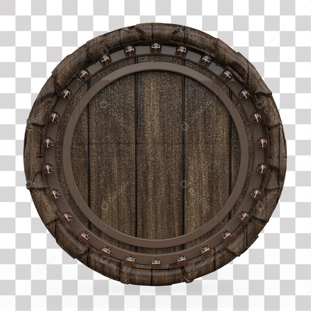 Placa de Madeira Redonda Elemento 3D para Composição PNG Transparente